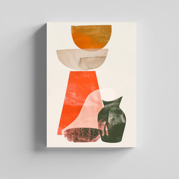 Vase & Bowl Illustration in Earthy Neutral Tones Painting Canvas Boho Art