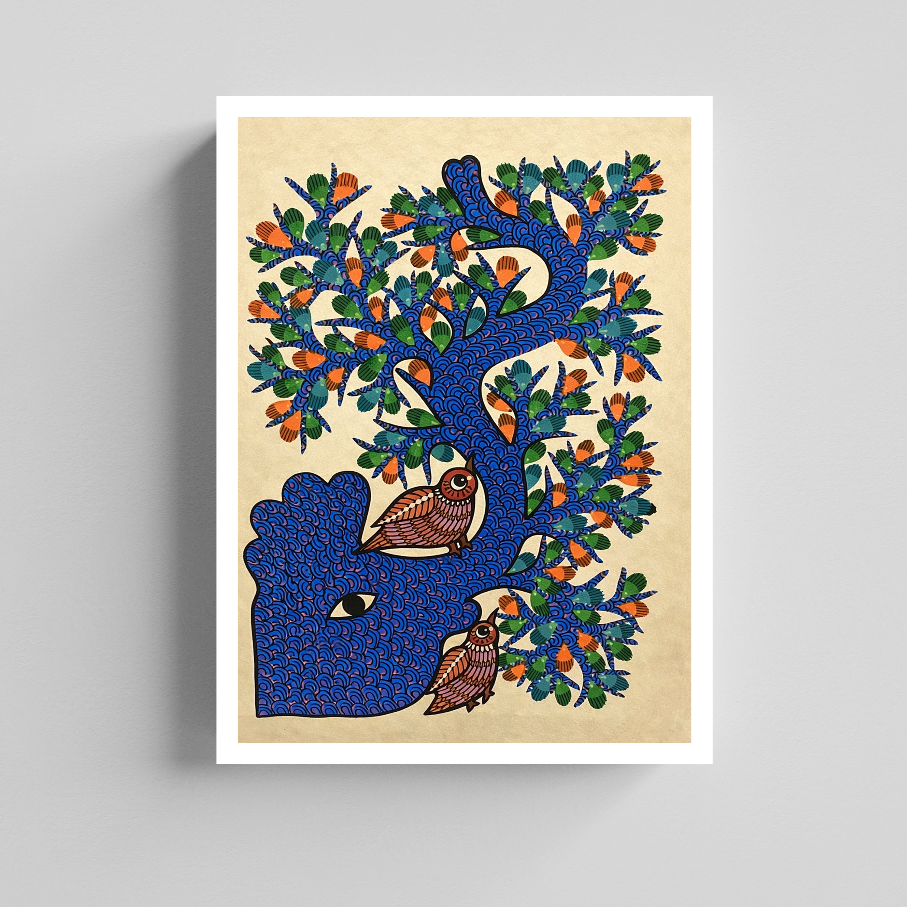 Tree of Life Folk Art Birds Canvas Artwork for Living Room