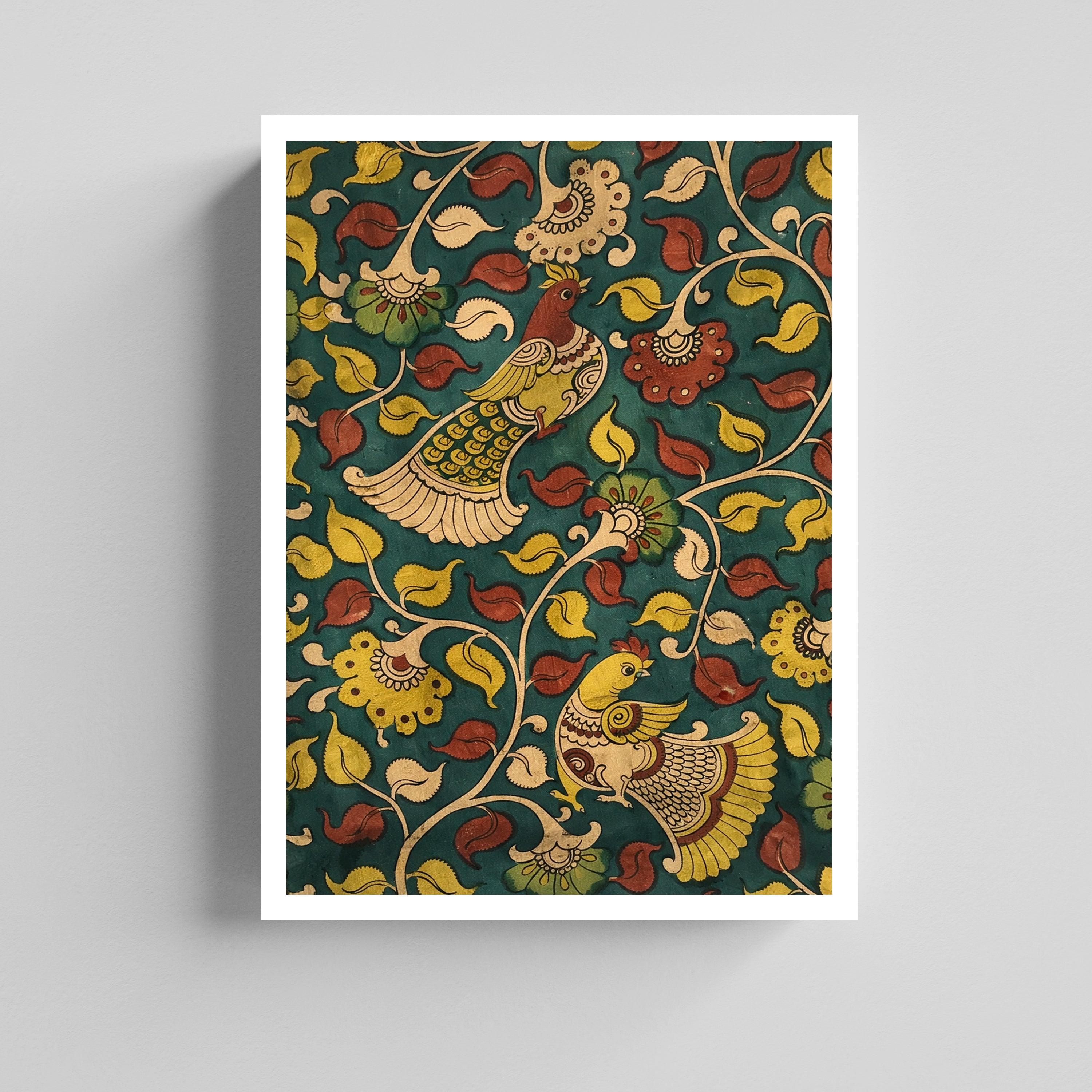 Birds & Nature Motif  Kalamkari Art Canvas Painting