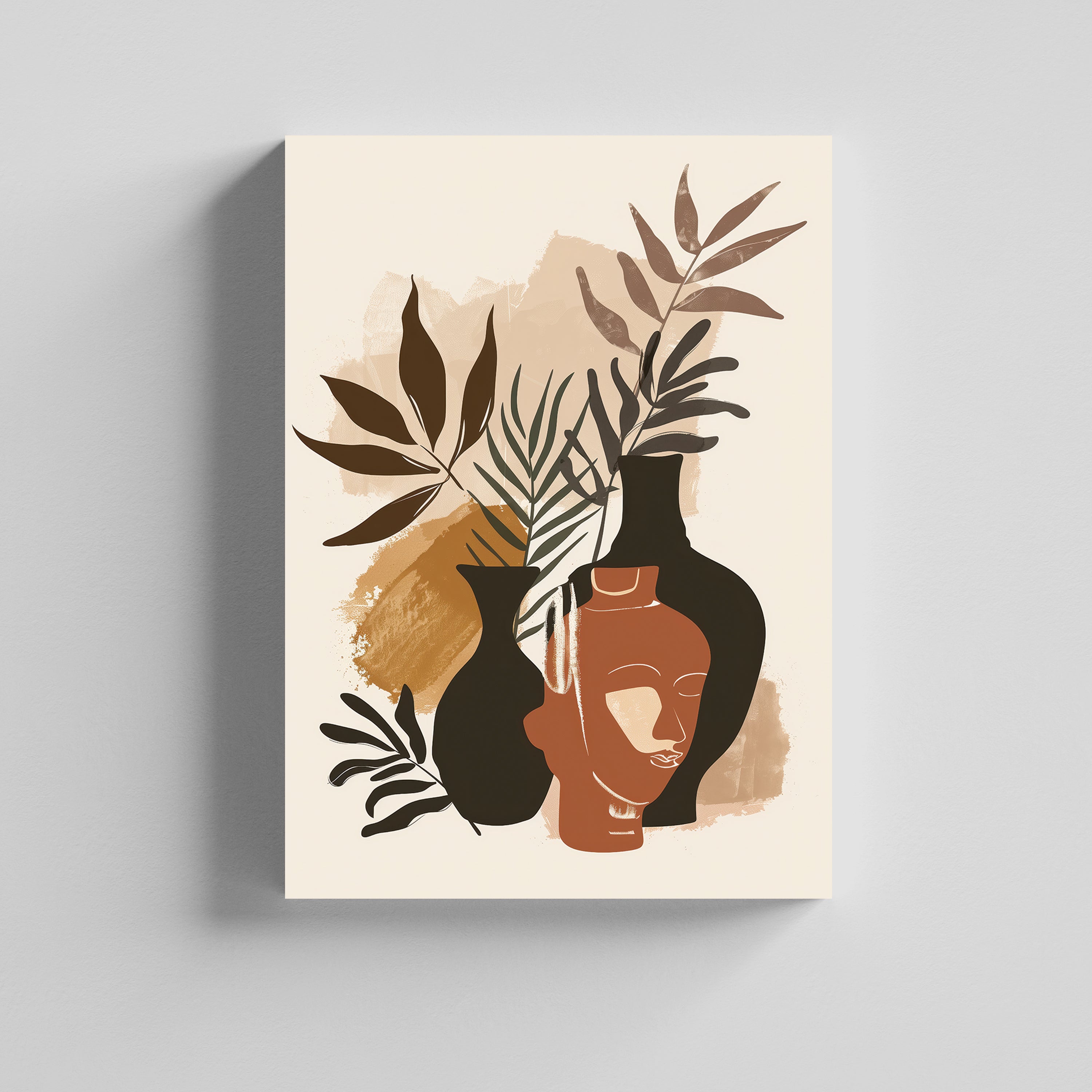 Abstract Face & Botanical Painting Canvas Boho Art