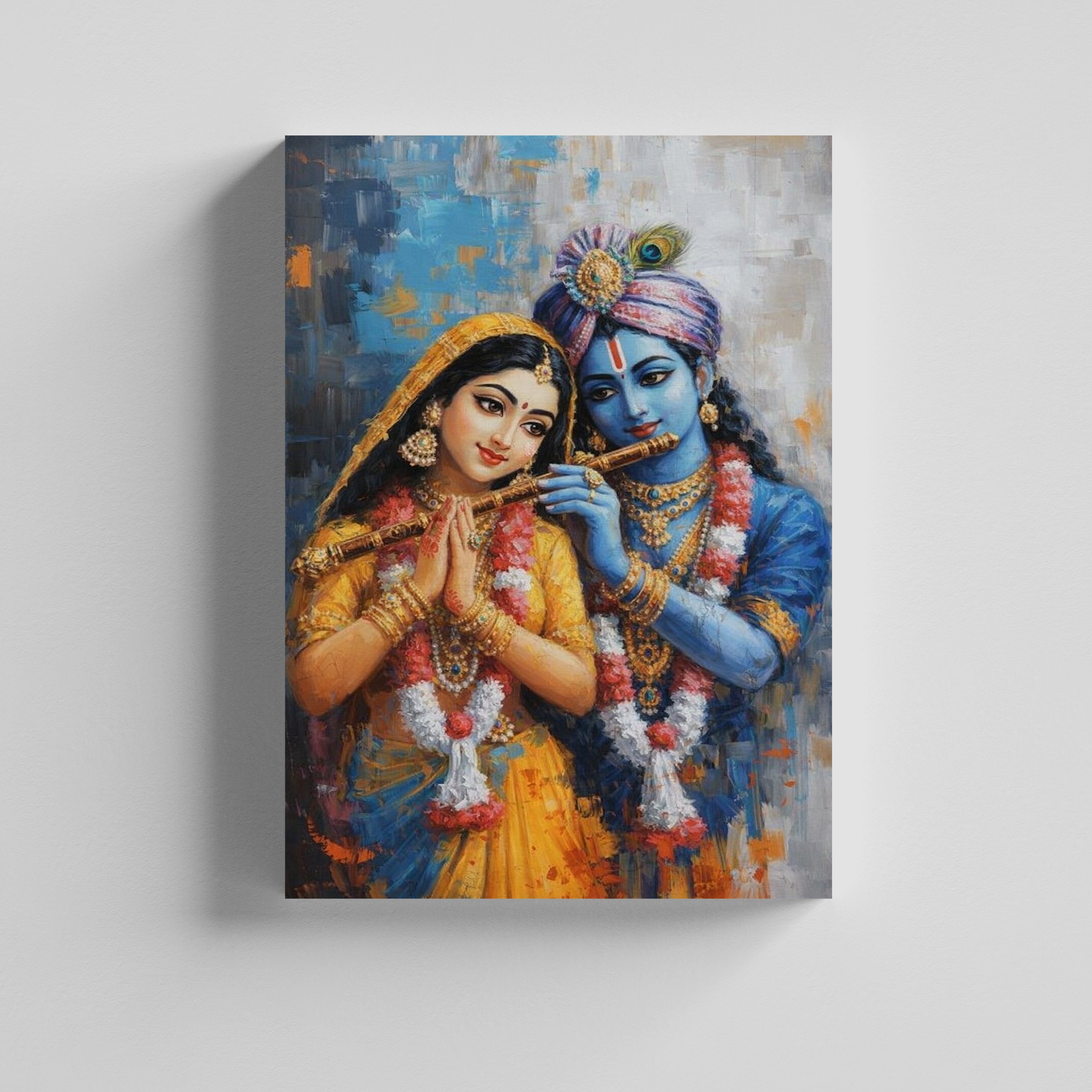 Radha Krishna Flute Devotional Canvas Painting